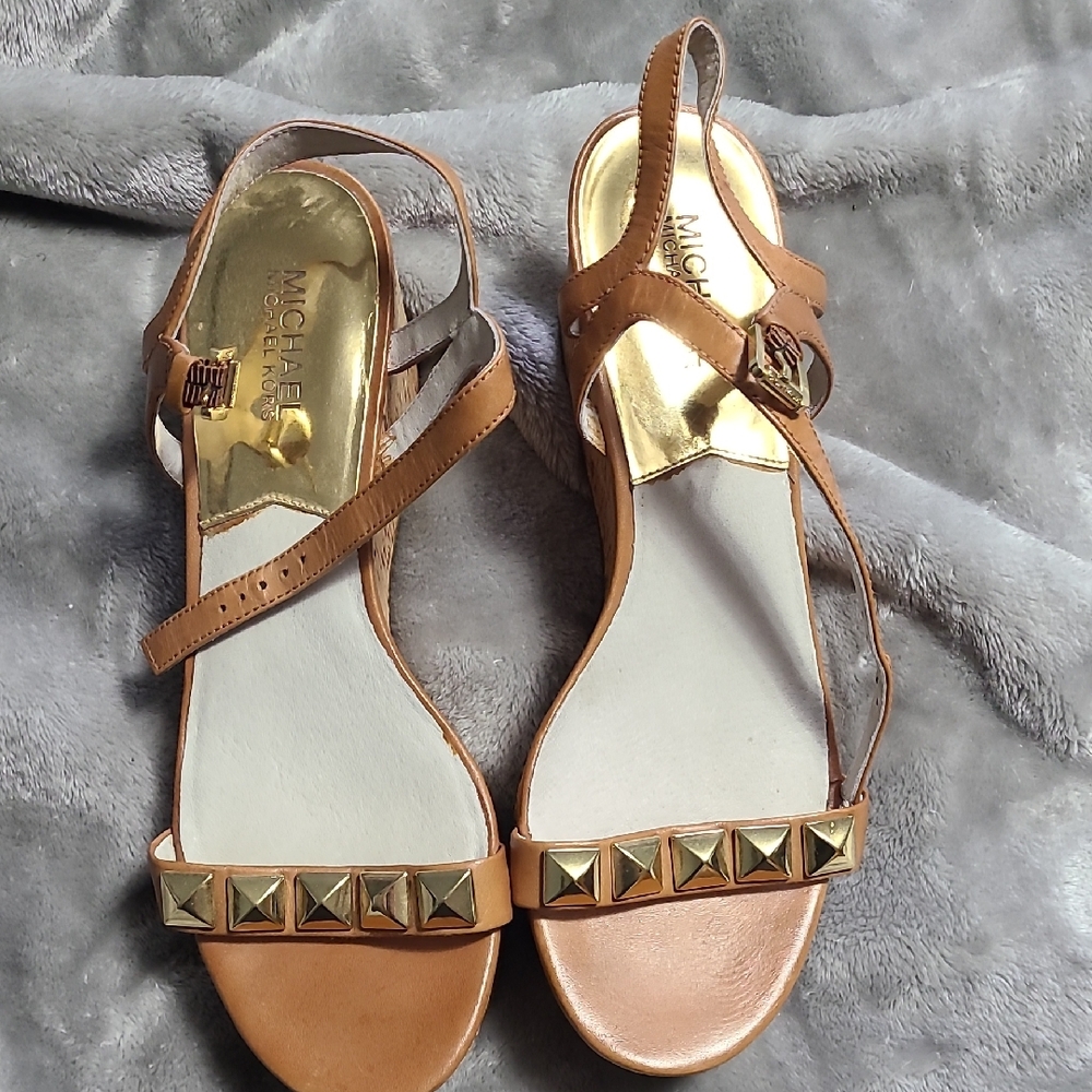 Michael Kors Tan Sandals with Gold Accents